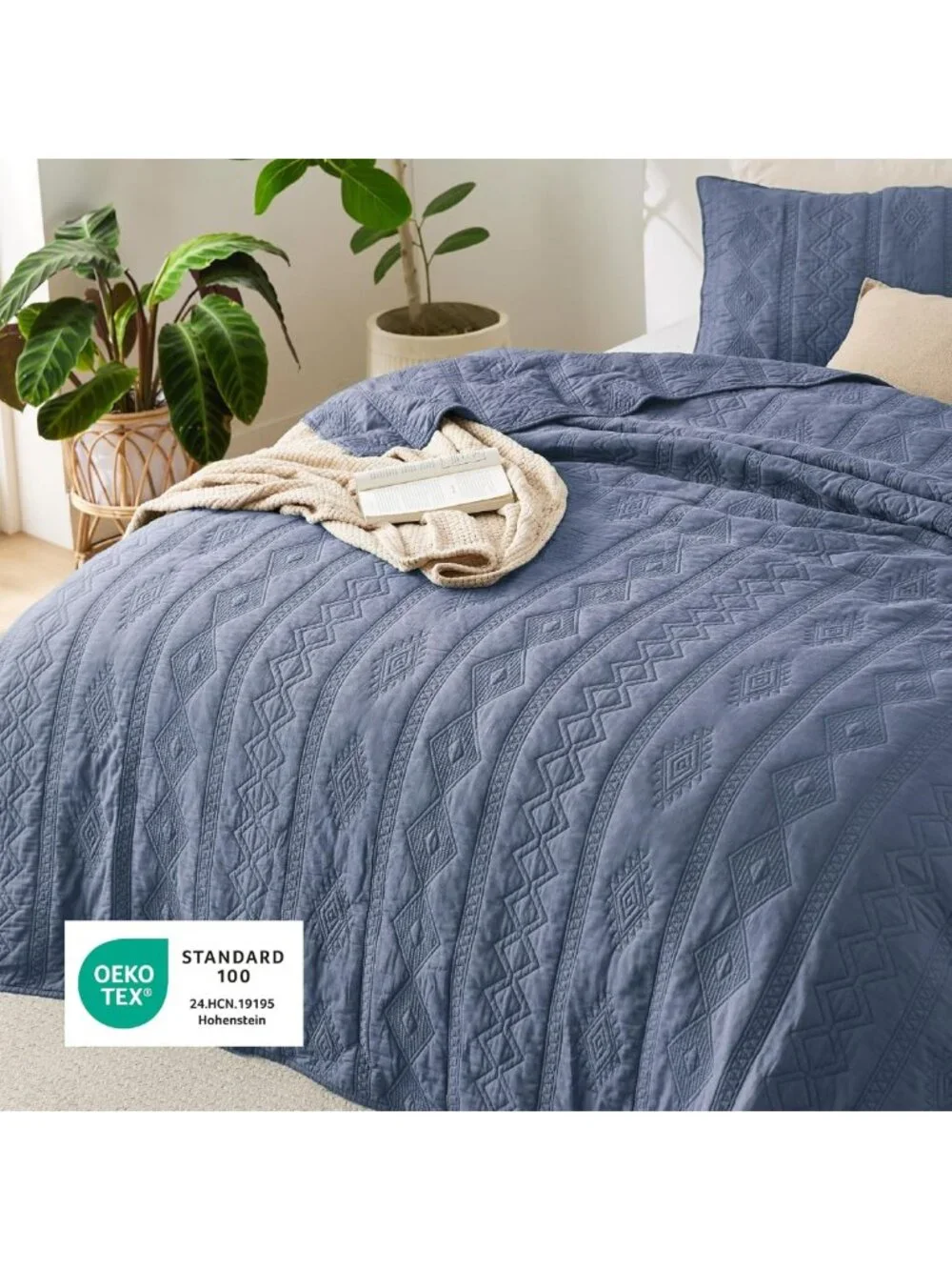 100% Cotton King Quilt Set - Soft Dusty Blue Bedspread for Cozy Bedroom Decor